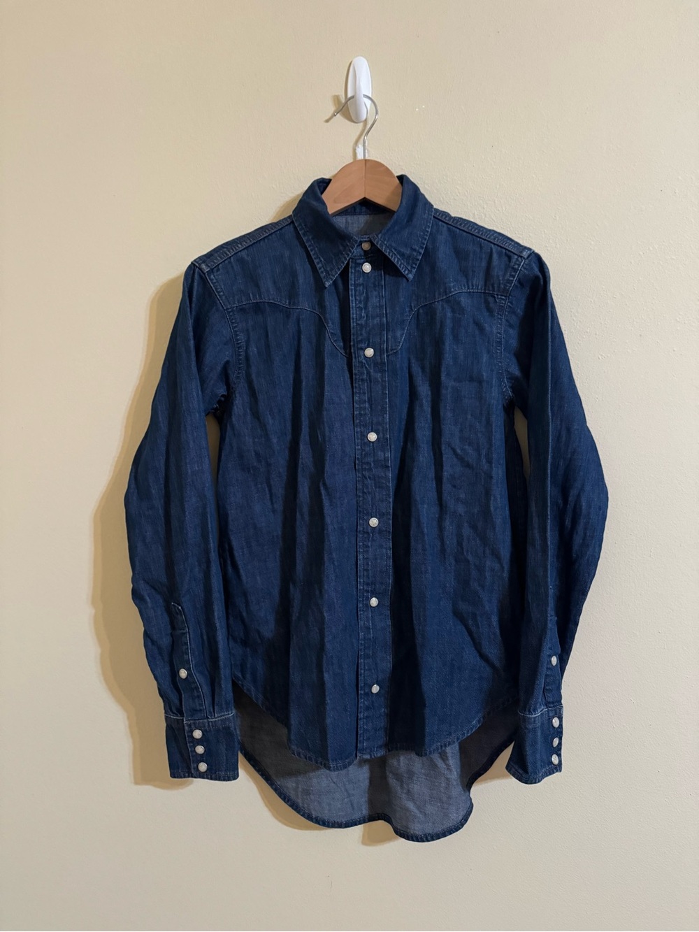 Jamie Haller New The Dolly Western Denim Shirt Raw Indigo Size P